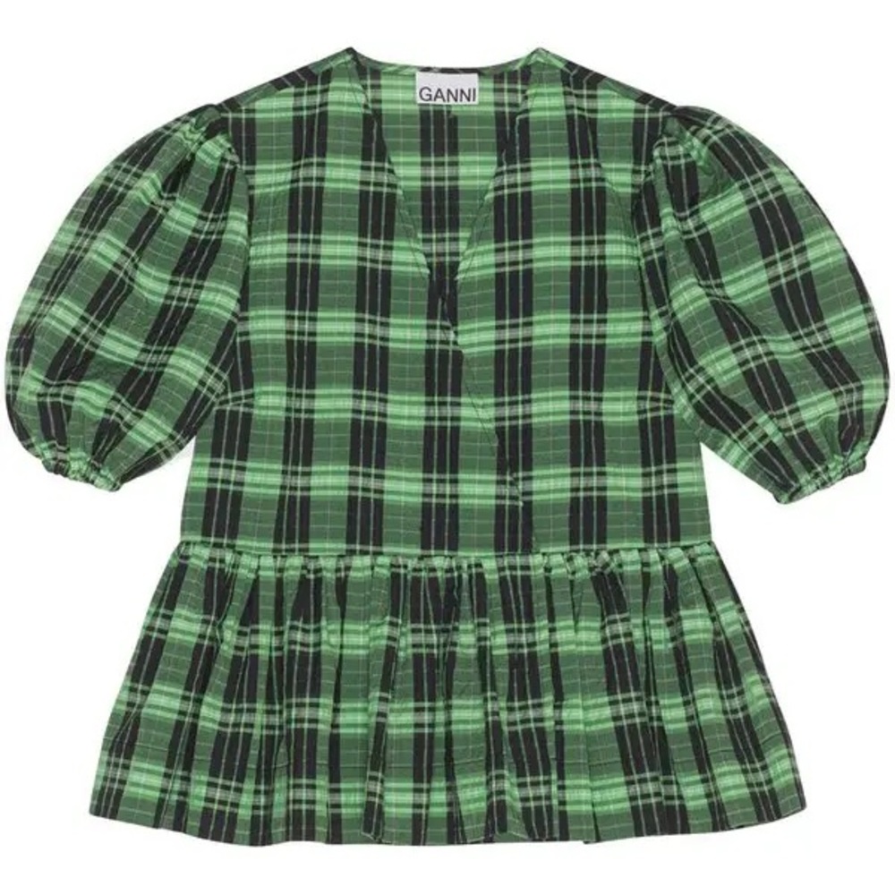 GANNI Green Plaid Top